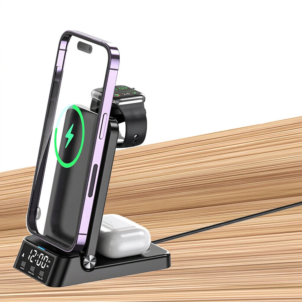 3-in-1 Foldable Wireless Charger with Alarm Clock, 25W Fast Charging