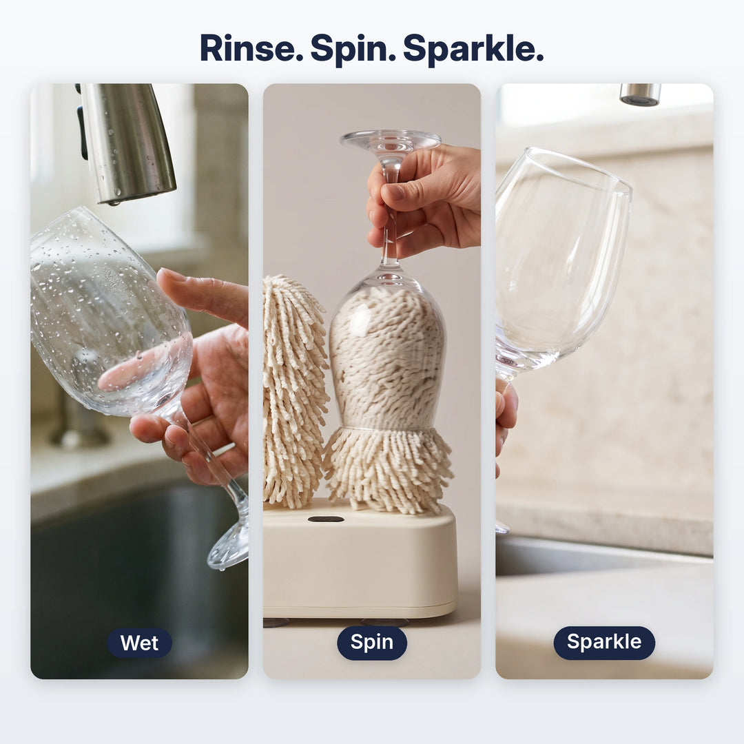 Rinse, spin and sparkle steps with the glass polisher