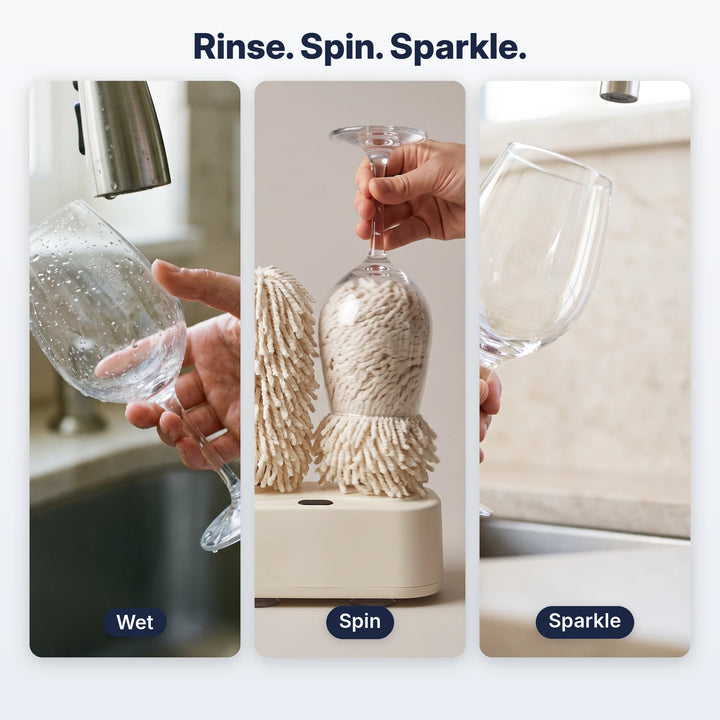 Rinse, spin and sparkle steps with the glass polisher