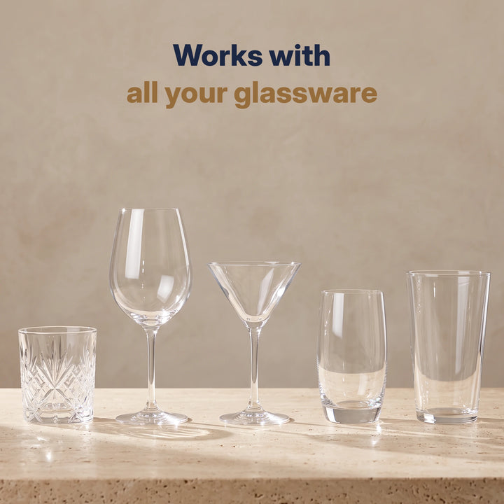 Wine, martini, rocks, water and highball glasses