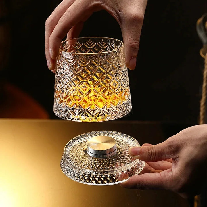 Crystal Spinning Whiskey Glass and Base