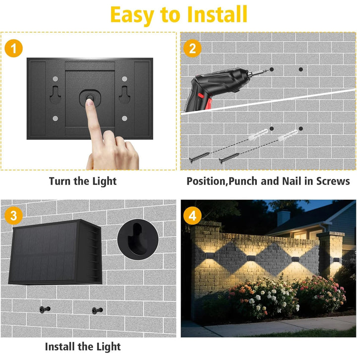 Solar Fence & Wall Light — Dual Up/Down Beams, Warm Glow, Zero Wiring