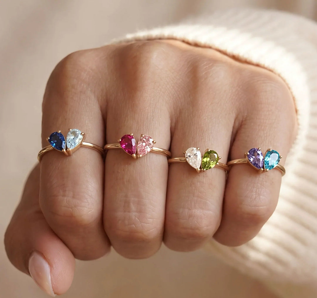 Heart-Shaped Birthstone Zircon Ring, 18K Gold-Plated